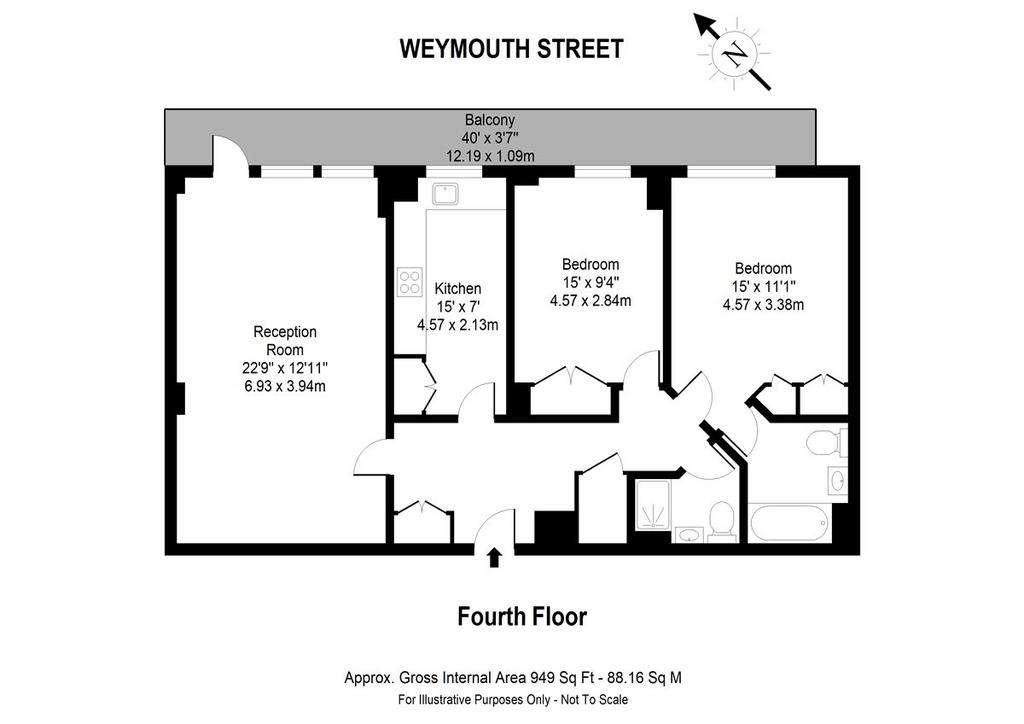 2 bedroom flat to rent - floorplan