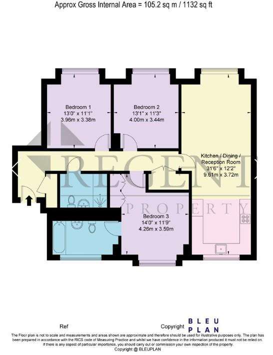 3 bedroom flat to rent - floorplan