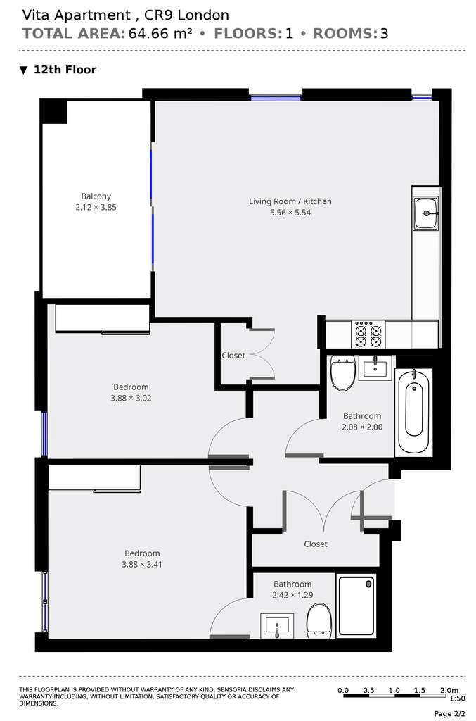 2 bedroom flat to rent - floorplan