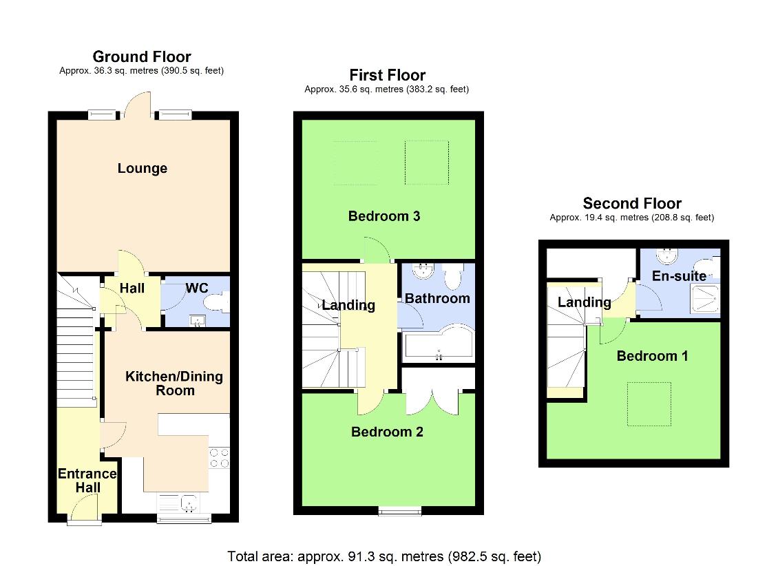 3 bedroom end of terrace house for sale - floorplan