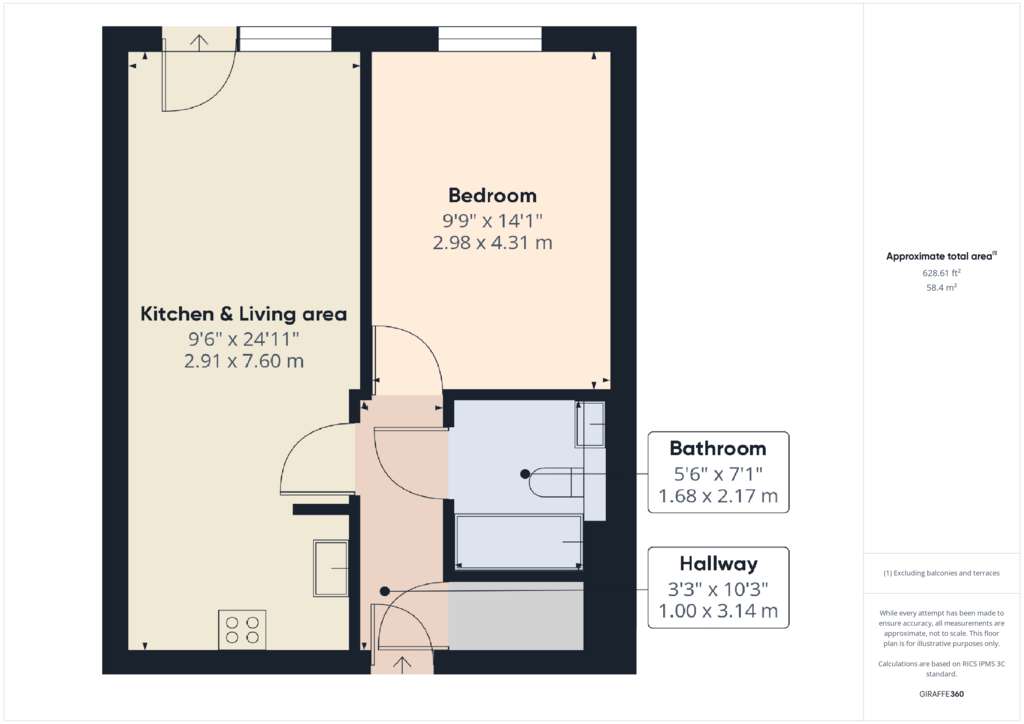 1 bedroom flat to rent - floorplan