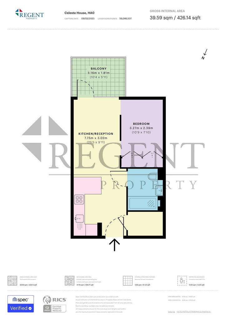 Studio flat to rent - floorplan