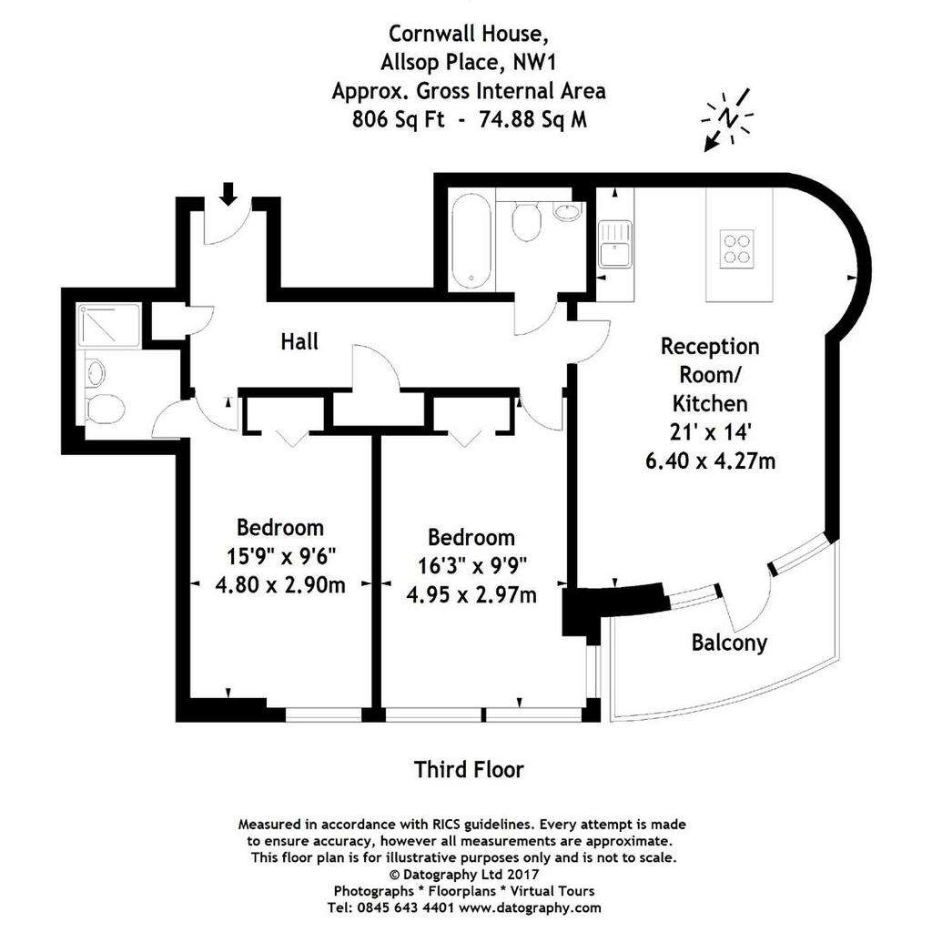 2 bedroom flat to rent - floorplan