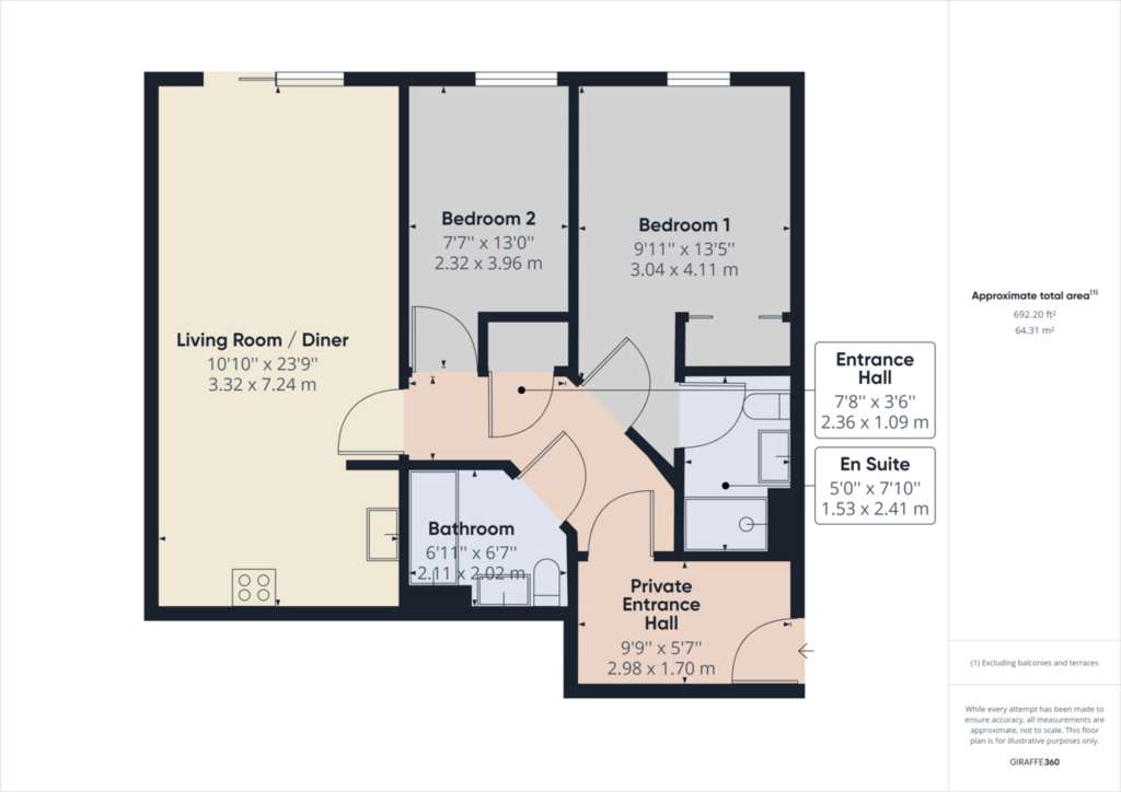 2 bedroom ground floor flat to rent - floorplan