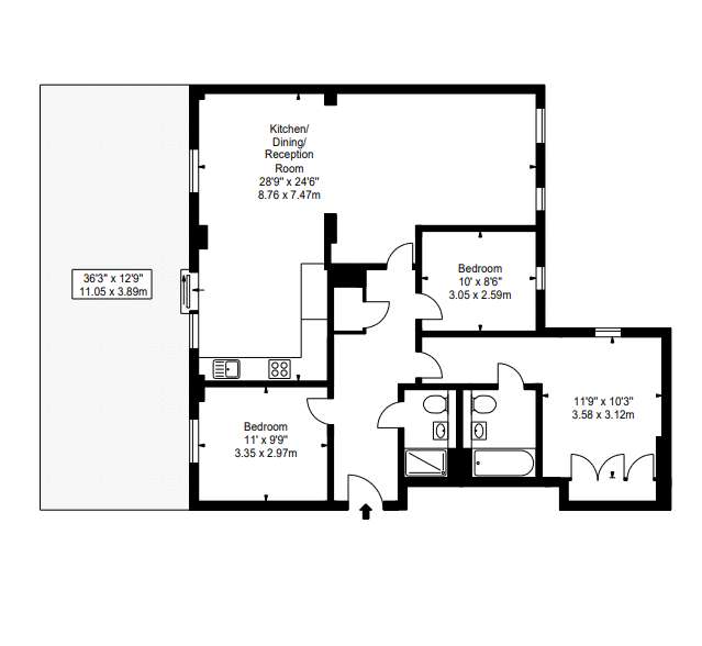 3 bedroom flat to rent - floorplan