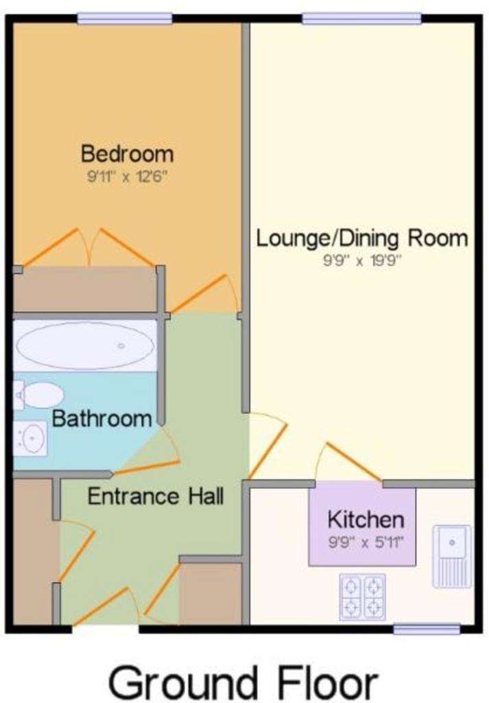 1 bedroom ground floor flat to rent - floorplan