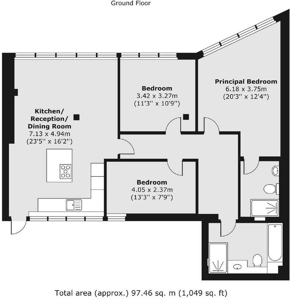 3 bedroom flat to rent - floorplan