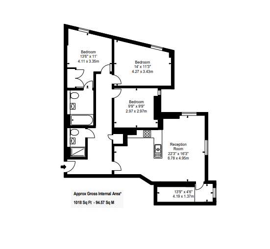 3 bedroom flat to rent - floorplan