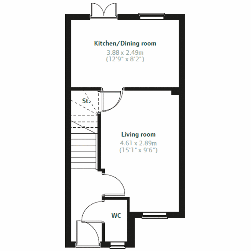 2 bedroom end of terrace house for sale - floorplan