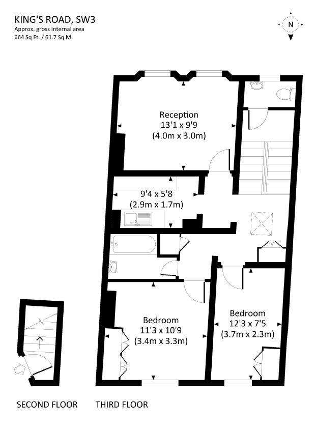 2 bedroom flat to rent - floorplan