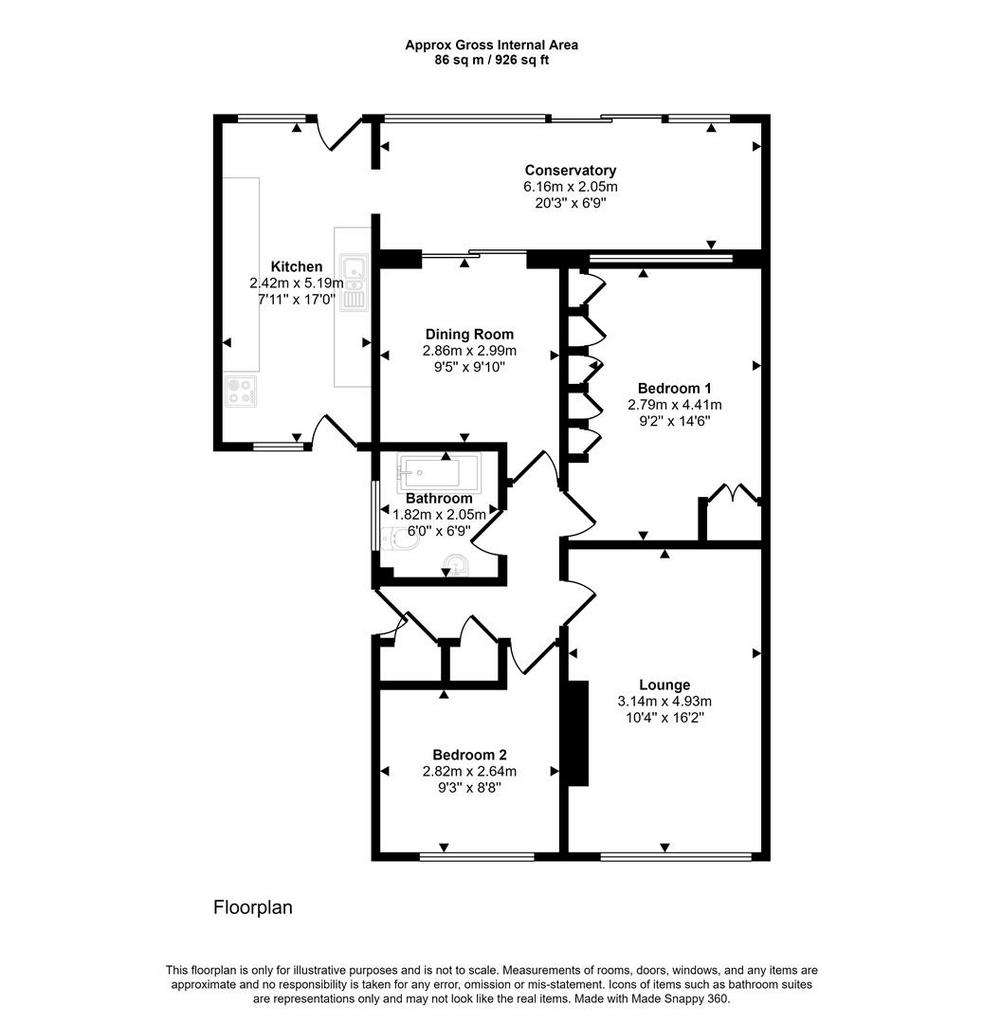 2 bedroom semi-detached bungalow for sale - floorplan