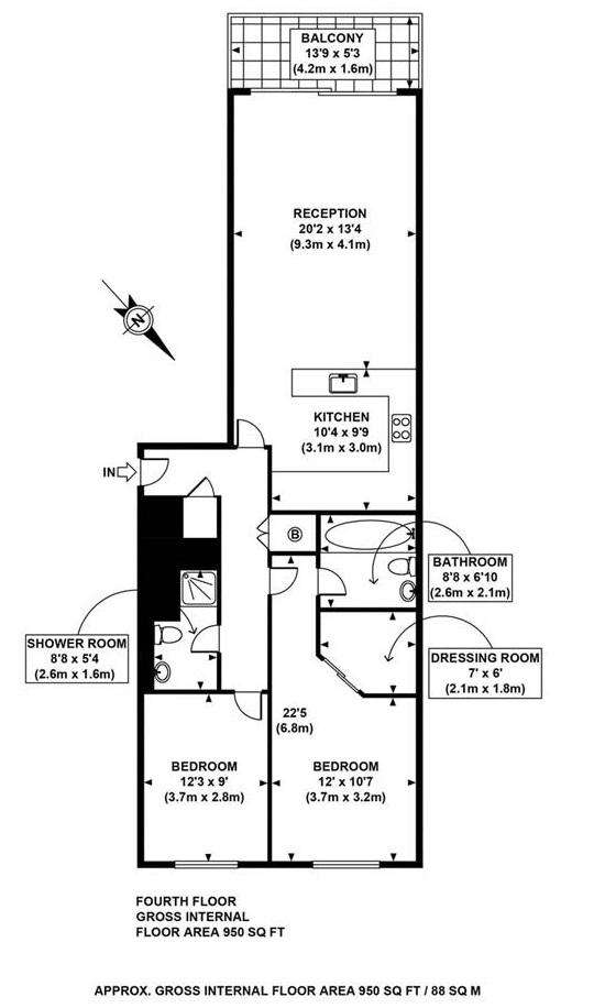 2 bedroom flat to rent - floorplan