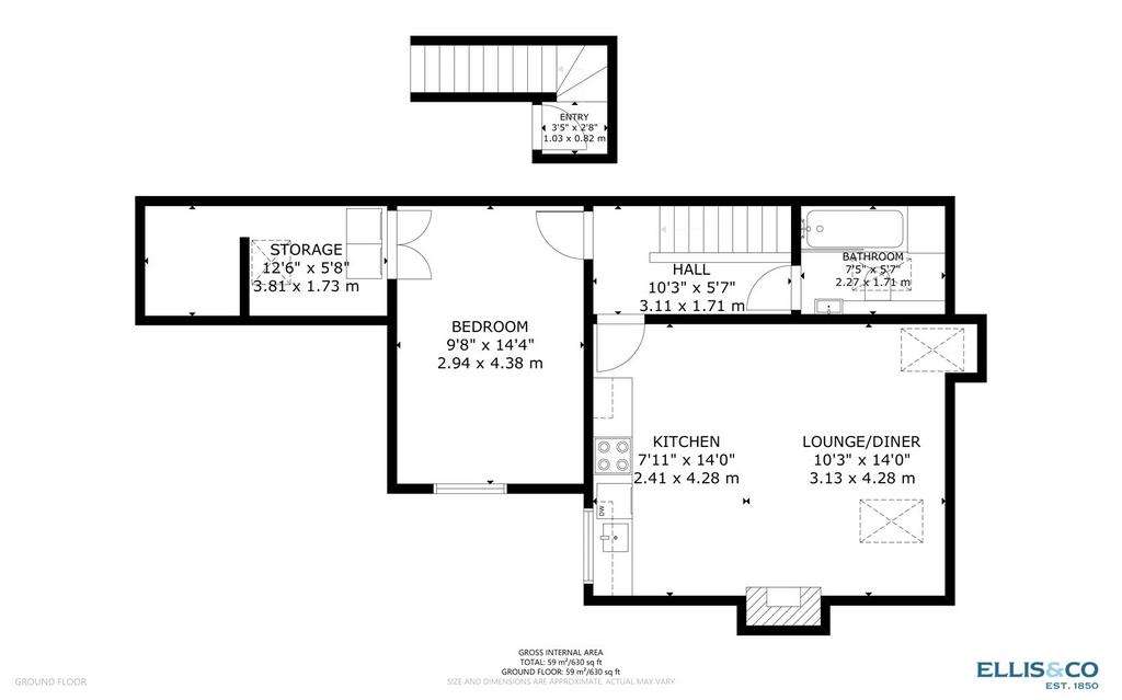 1 bedroom flat to rent - floorplan