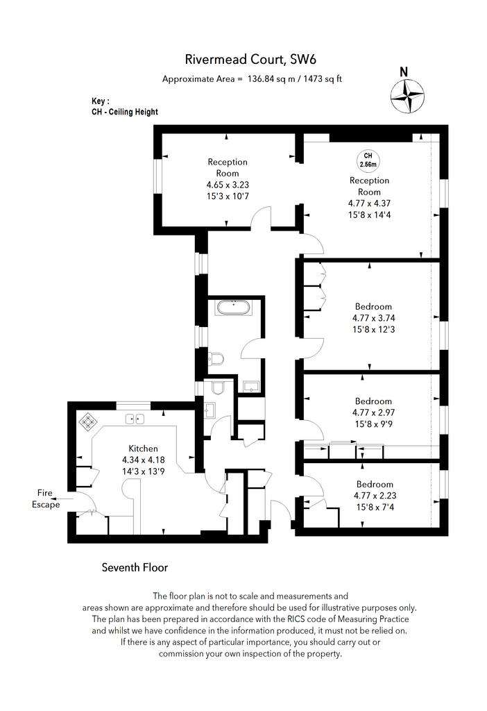 3 bedroom flat to rent - floorplan