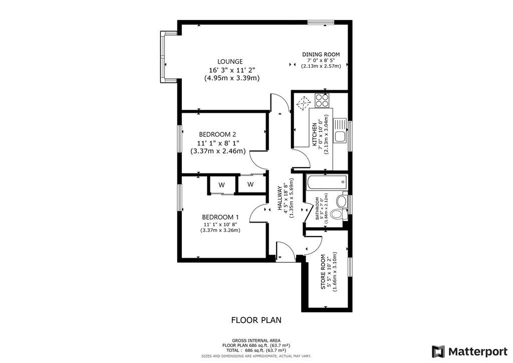 2 bedroom flat to rent - floorplan