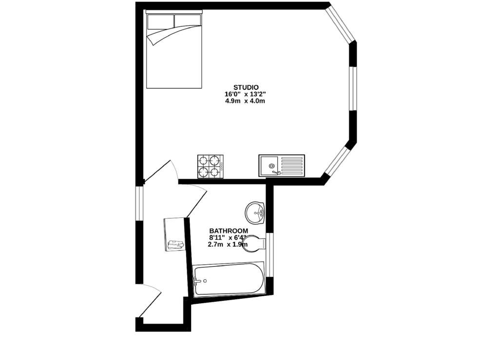 Studio flat to rent - floorplan