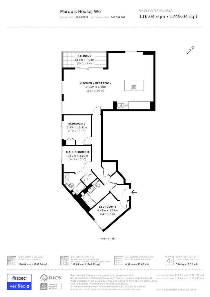 3 bedroom flat to rent - floorplan