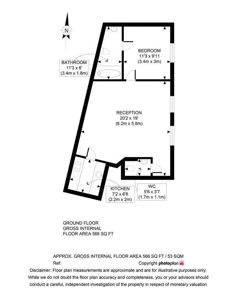 1 bedroom flat to rent - floorplan