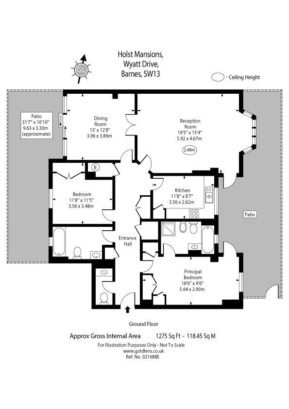 3 bedroom flat to rent - floorplan