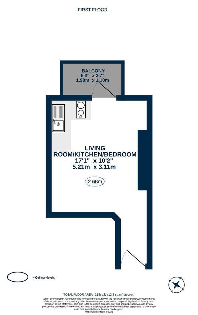 Studio flat to rent - floorplan