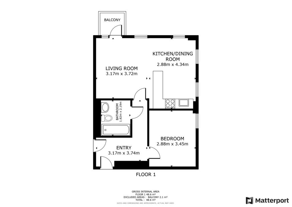 1 bedroom flat to rent - floorplan