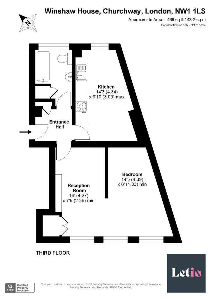 Studio flat to rent - floorplan