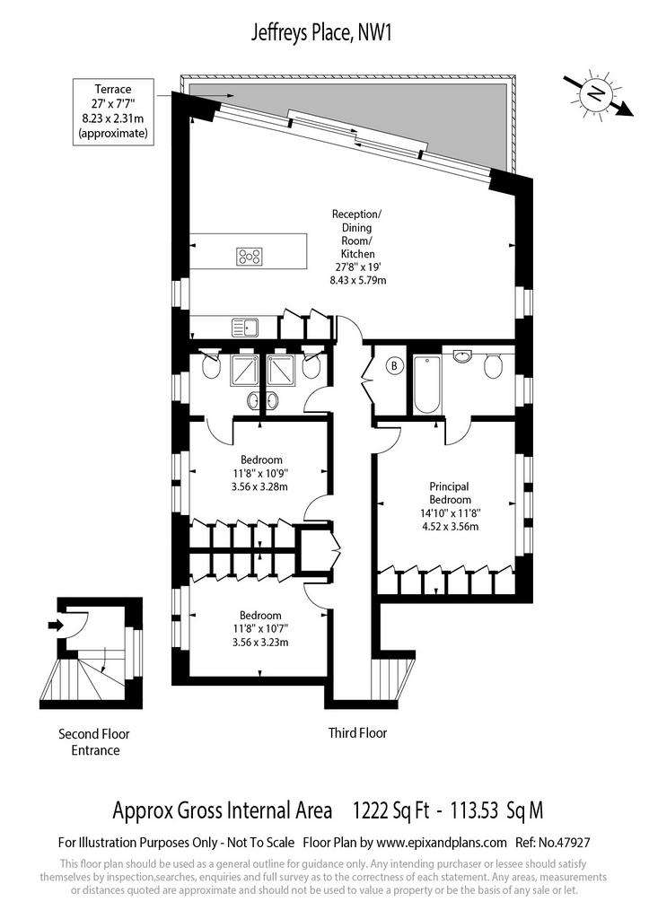 3 bedroom flat to rent - floorplan