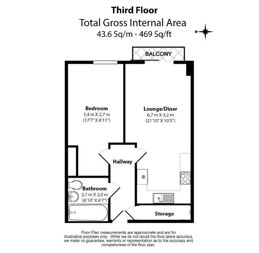 1 bedroom flat for sale - floorplan