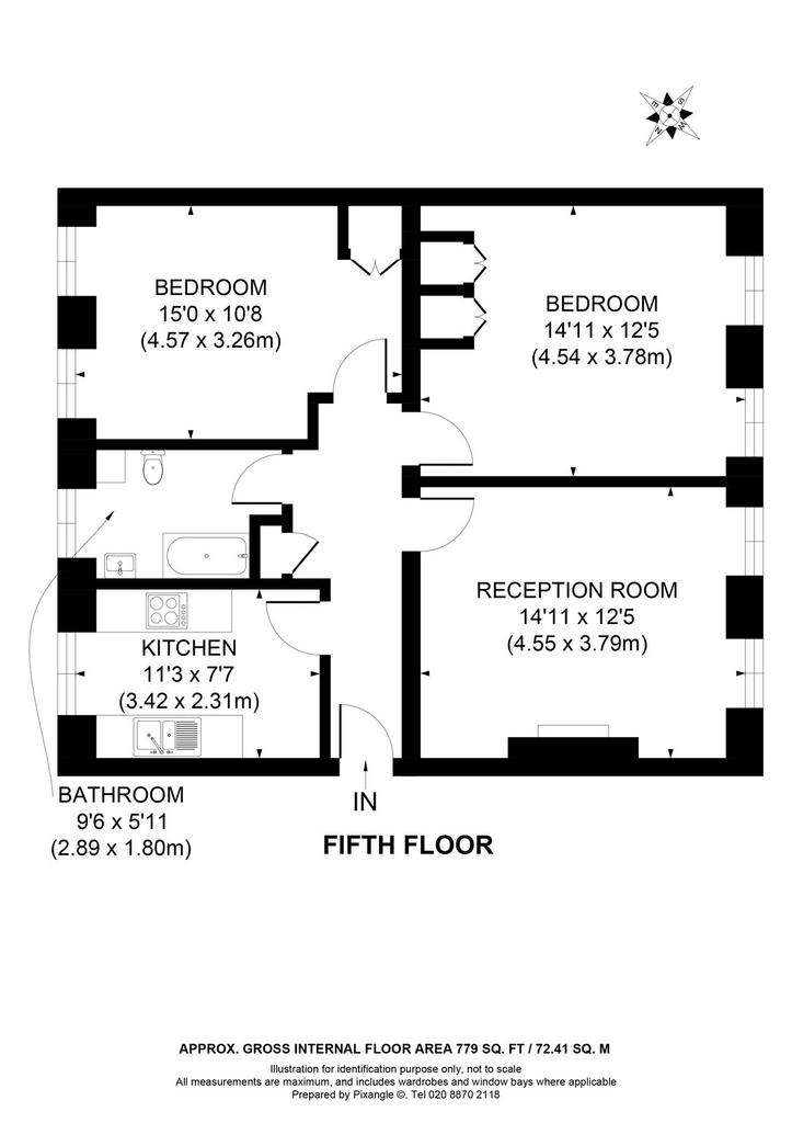 2 bedroom flat to rent - floorplan