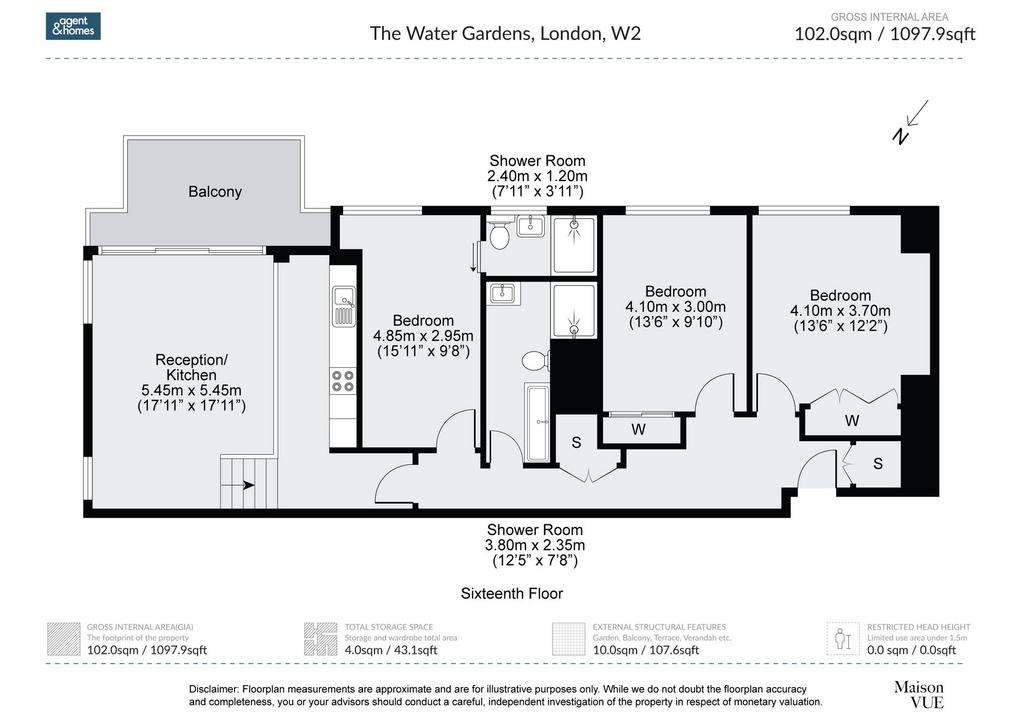 3 bedroom flat to rent - floorplan