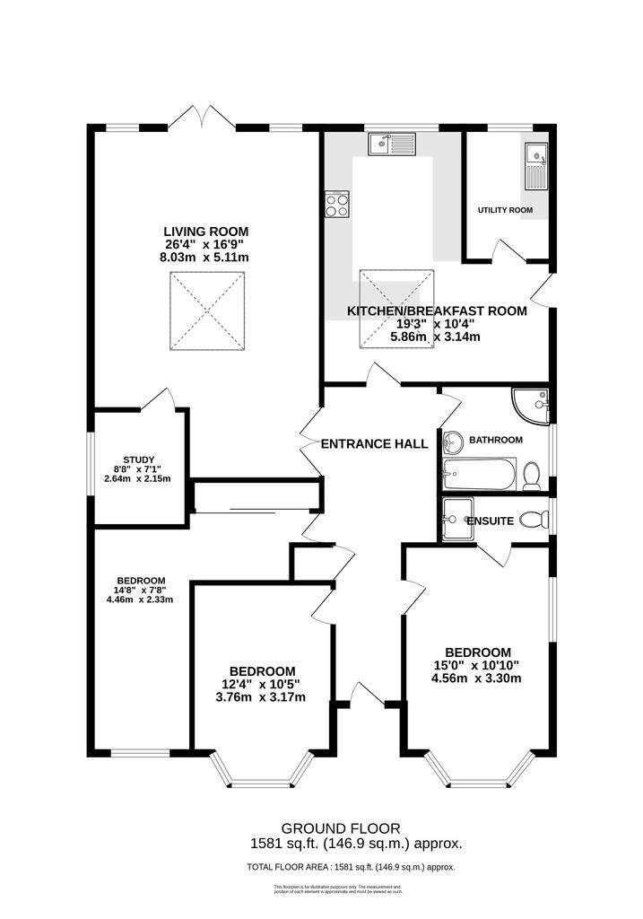 3 bedroom bungalow for sale - floorplan