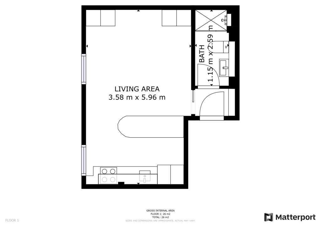 Studio flat to rent - floorplan