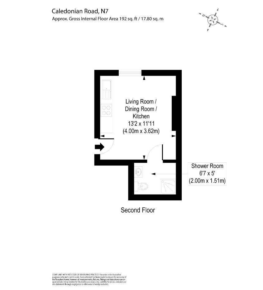 Studio flat to rent - floorplan