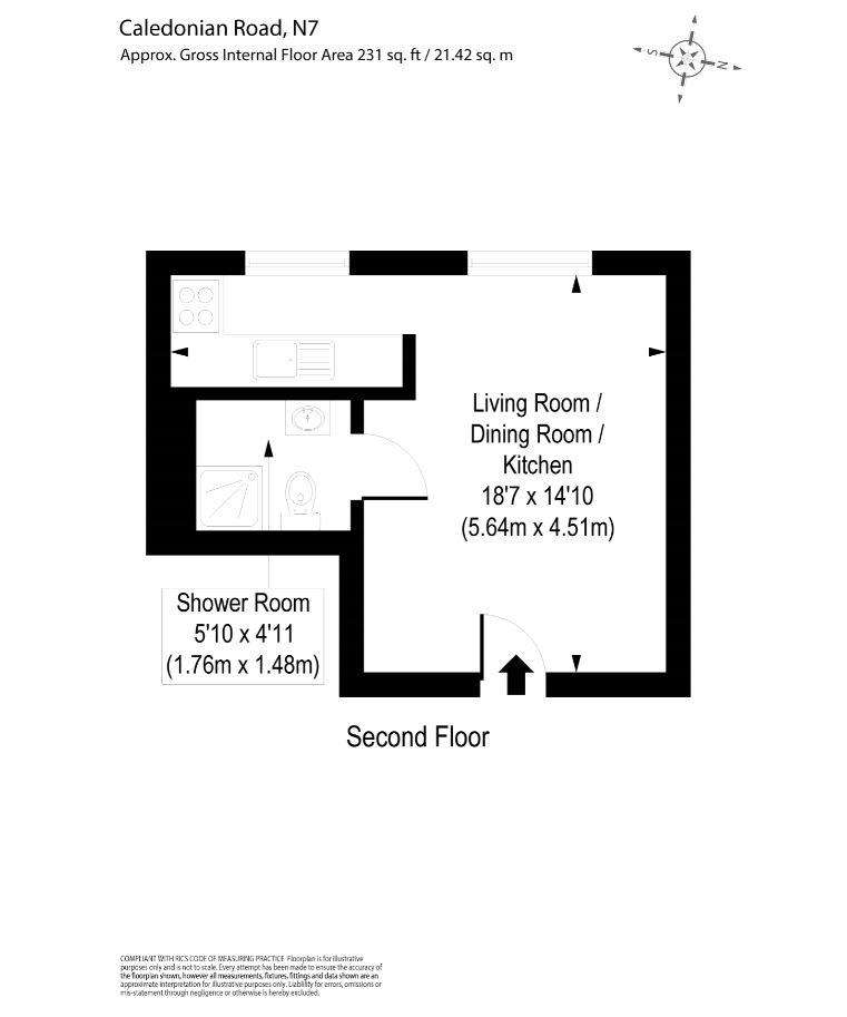 Studio flat to rent - floorplan