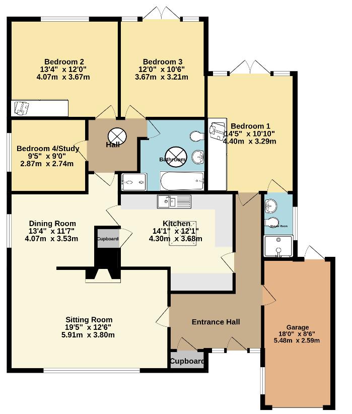 4 bedroom bungalow for sale - floorplan