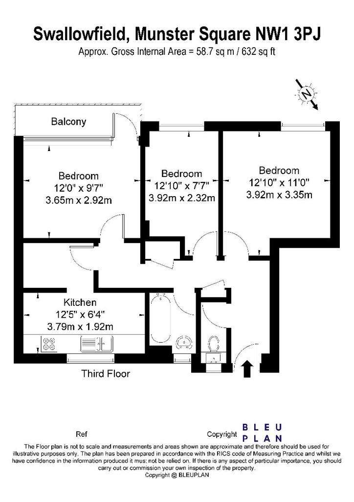 3 bedroom flat to rent - floorplan