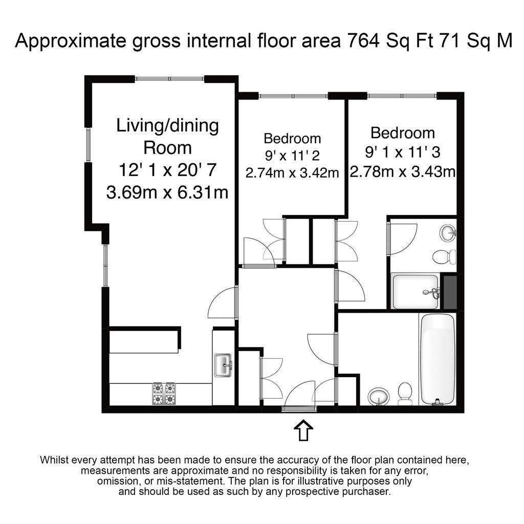 2 bedroom flat to rent - floorplan