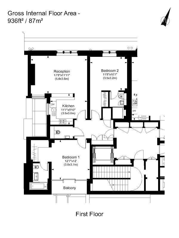 2 bedroom flat to rent - floorplan