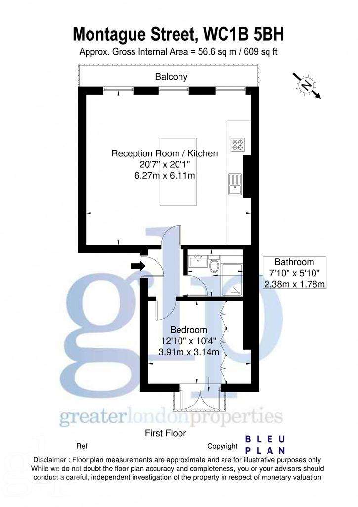 1 bedroom flat to rent - floorplan