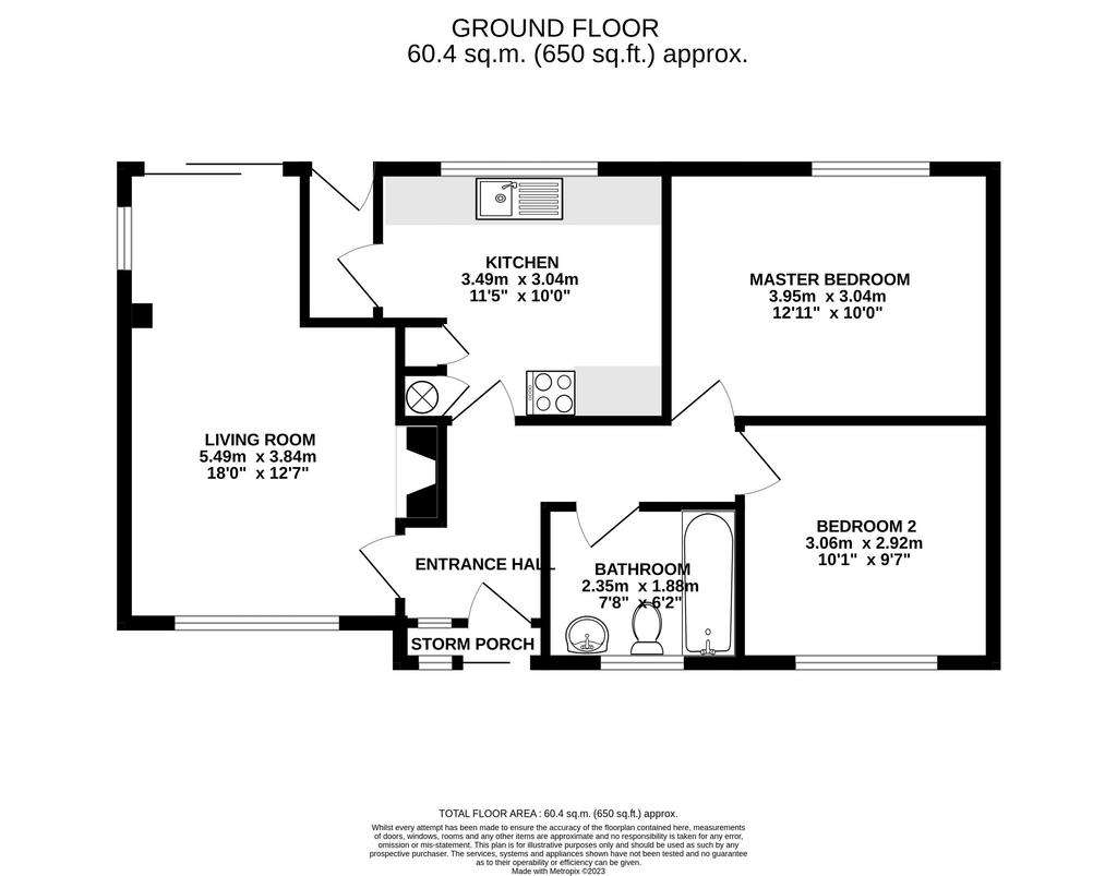 2 bedroom detached bungalow to rent - floorplan