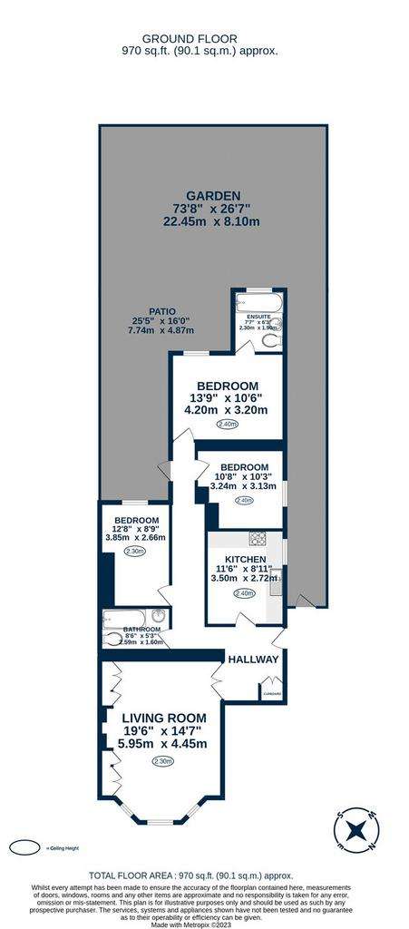 3 bedroom flat to rent - floorplan