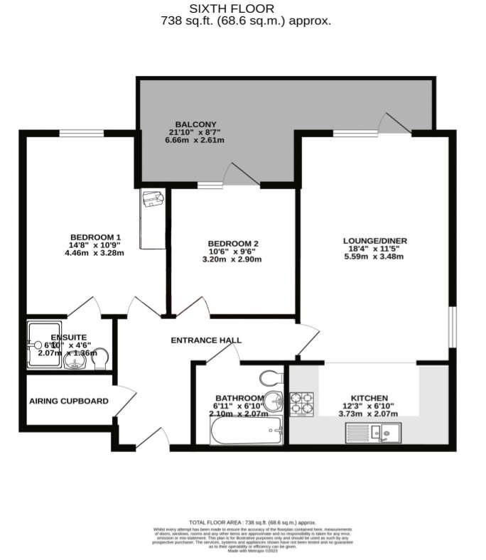 2 bedroom flat to rent - floorplan