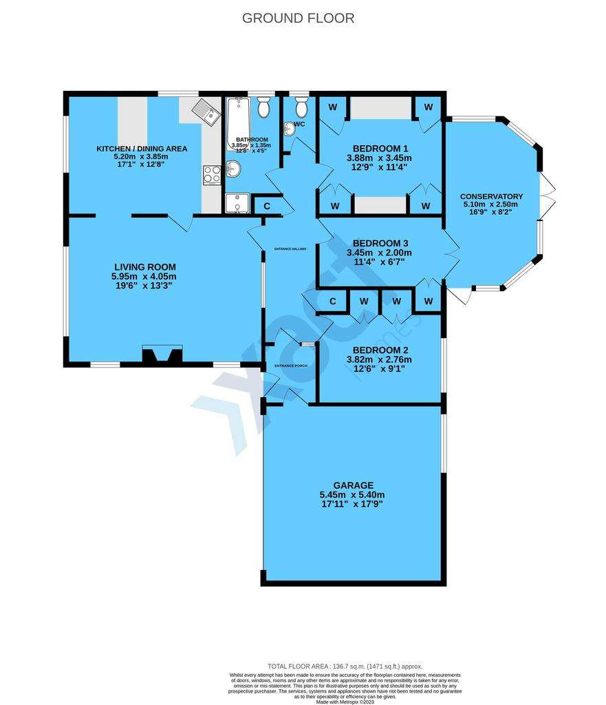 3 bedroom detached bungalow for sale - floorplan