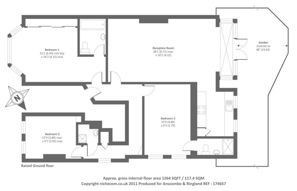 3 bedroom flat to rent - floorplan