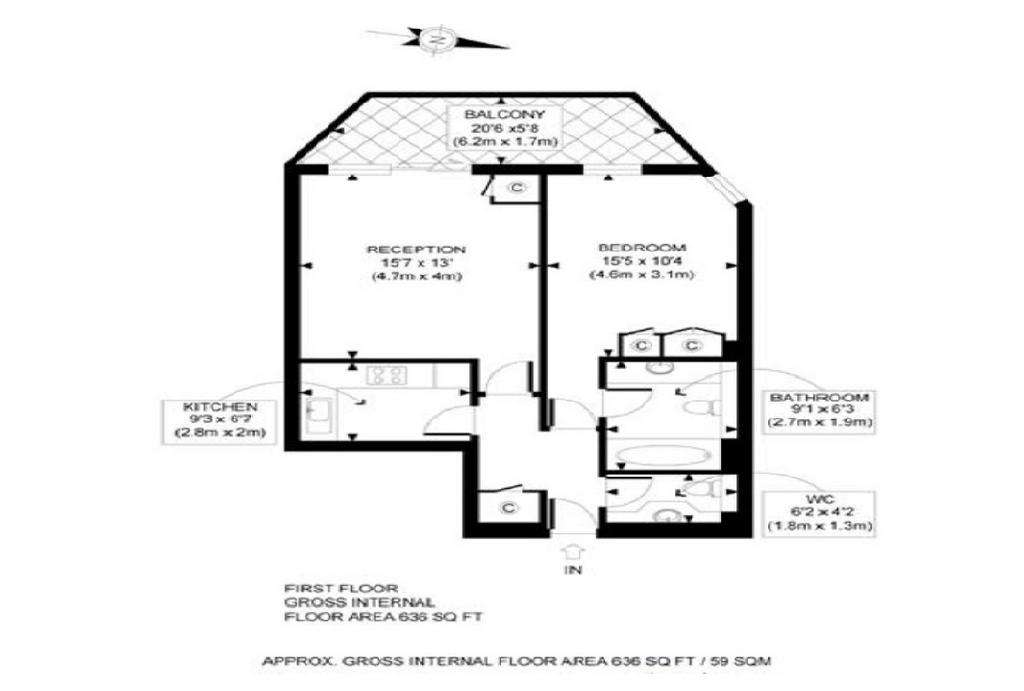 1 bedroom flat to rent - floorplan