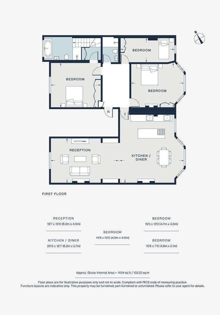 3 bedroom flat to rent - floorplan