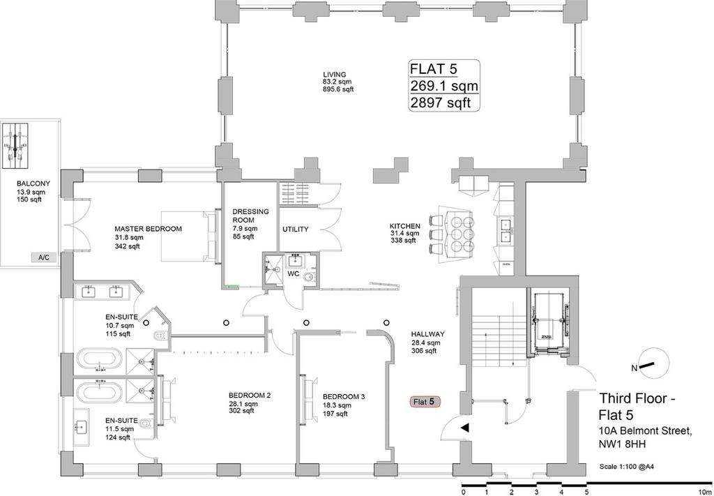 3 bedroom flat to rent - floorplan