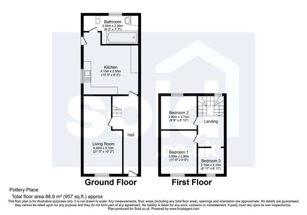 3 bedroom terraced house for sale - floorplan