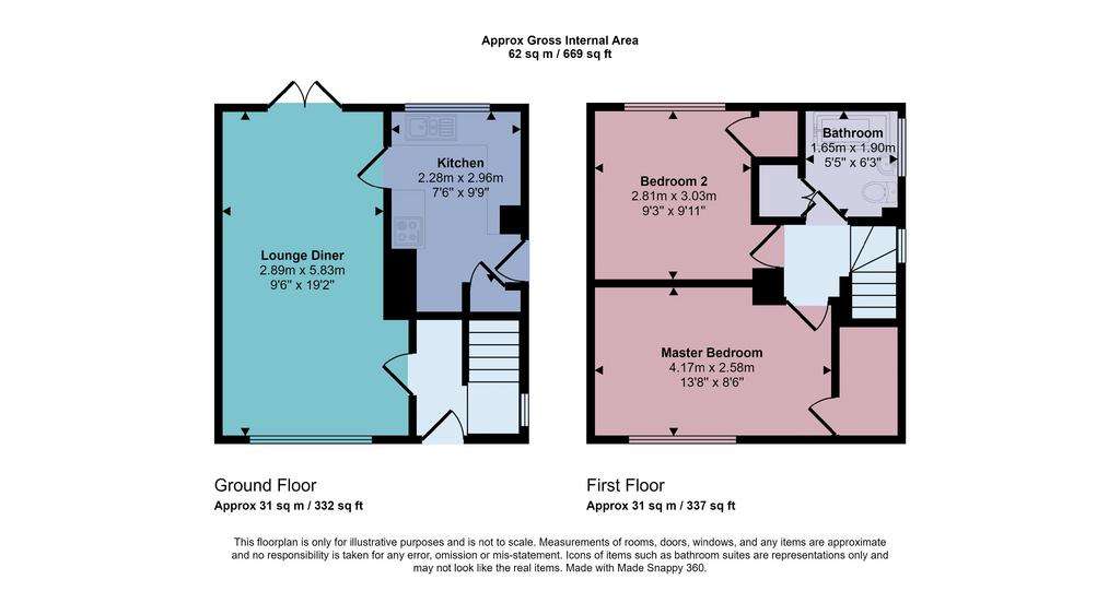 2 bedroom semi-detached house for sale - floorplan