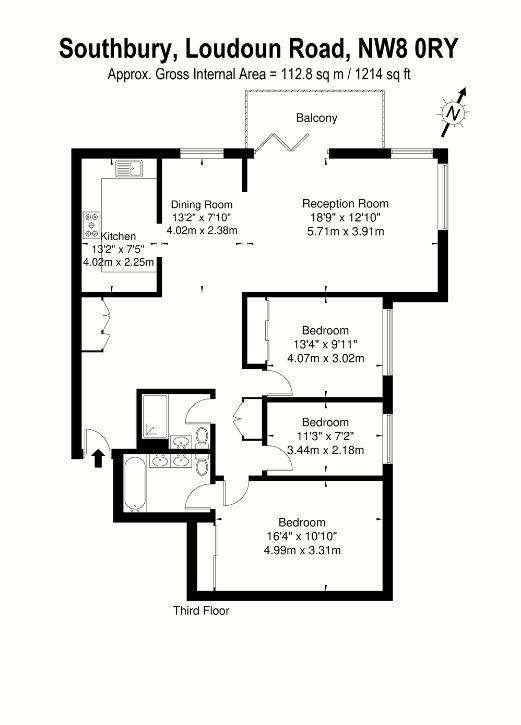 3 bedroom flat to rent - floorplan